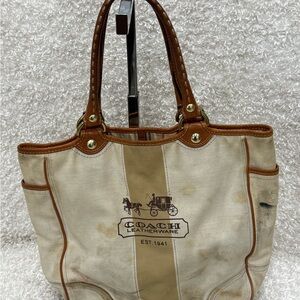 Coach Cream and Tan Leather Tote